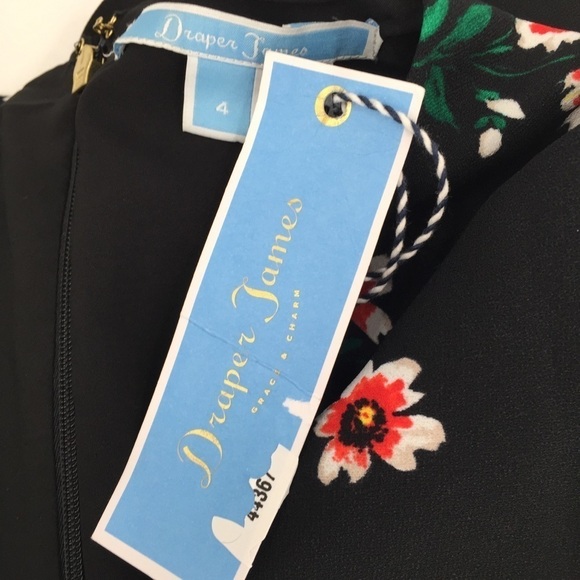 Draper James black floral dress v-neck shift red green a-line Reese new 4 - Picture 6 of 6